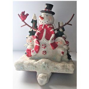 Cast Iron Christmas Stocking Hanger Snowman Snowmen Cardinal Sparkling Snow 4.5"